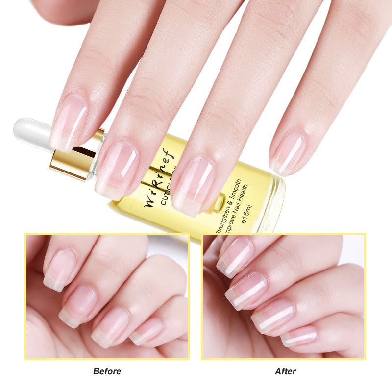 Applying nail care oil to cuticles