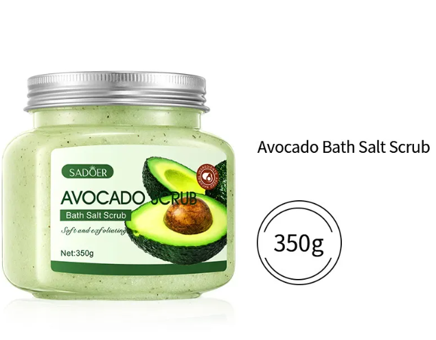 Applying fruit bath salt scrub in shower