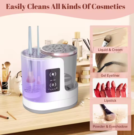 Cleaning makeup brushes with electric cleaner