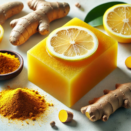 Kojic soap lather and ingredients lemon turmeric