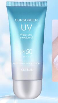 Applying SPF50 sunscreen lotion to skin
