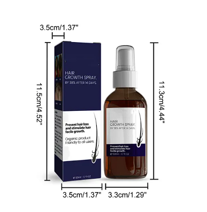 Hair growth spray packaging detail