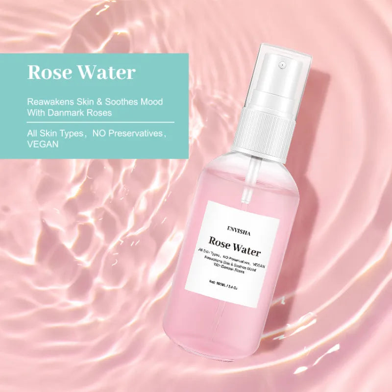 Applying rose water toner with cotton pad