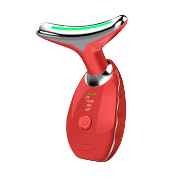 Using 7-color facial massager on cheekbones